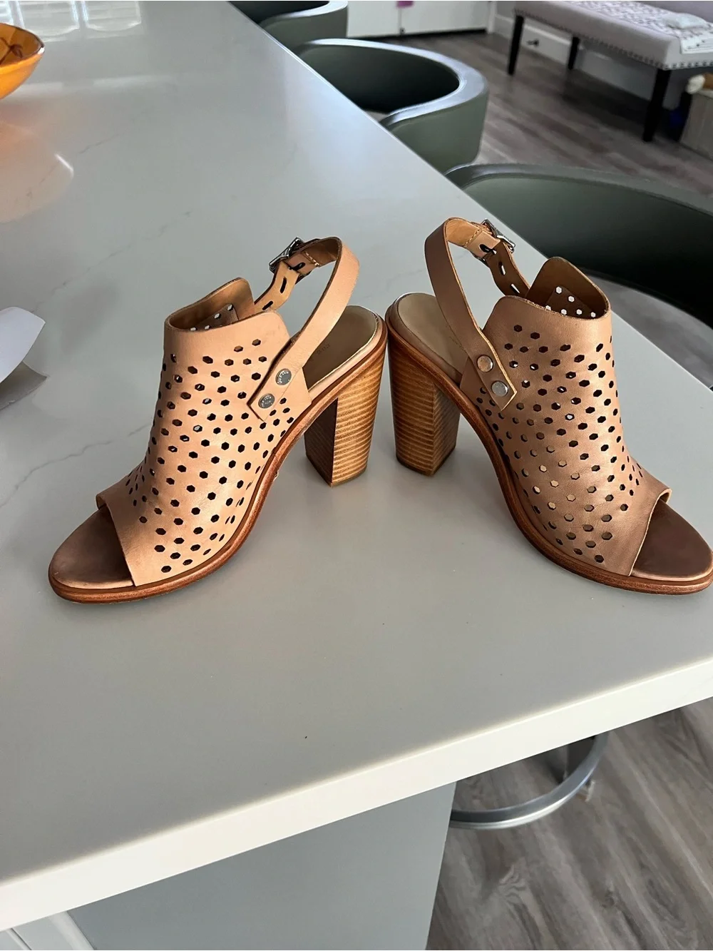 rag & bone Perforated Peep-Toe Sandal in Cognac
